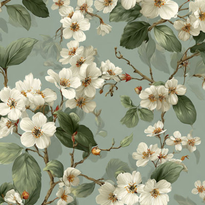 Papier peint adhésif à motif floral crème et branches vertes, branches délicates, doux et amovibles, idéal pour la décoration murale de chambre, cuisine et placards (61 cm x 300 cm).