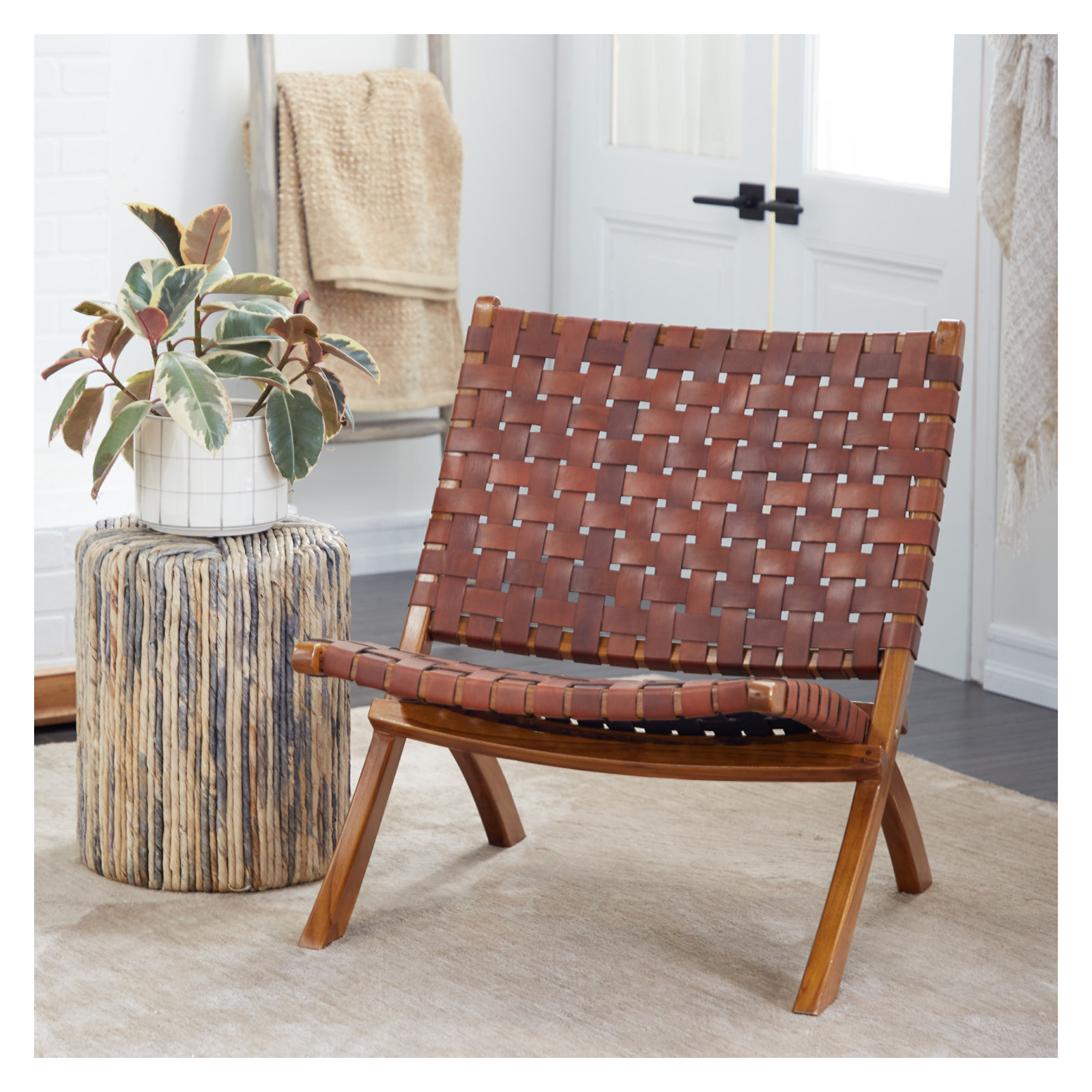 Lehigh Fabric Patio Folding Chair, Brown