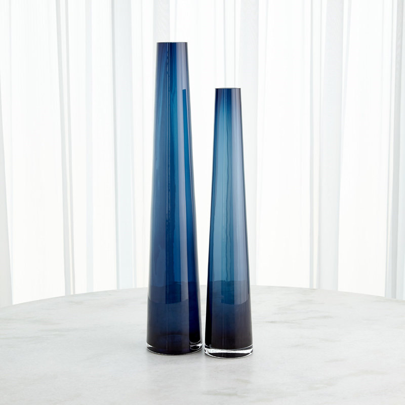Handmade Glass Table Vase, Blue, 23.75" H x 4.75" W x 4.75" D
