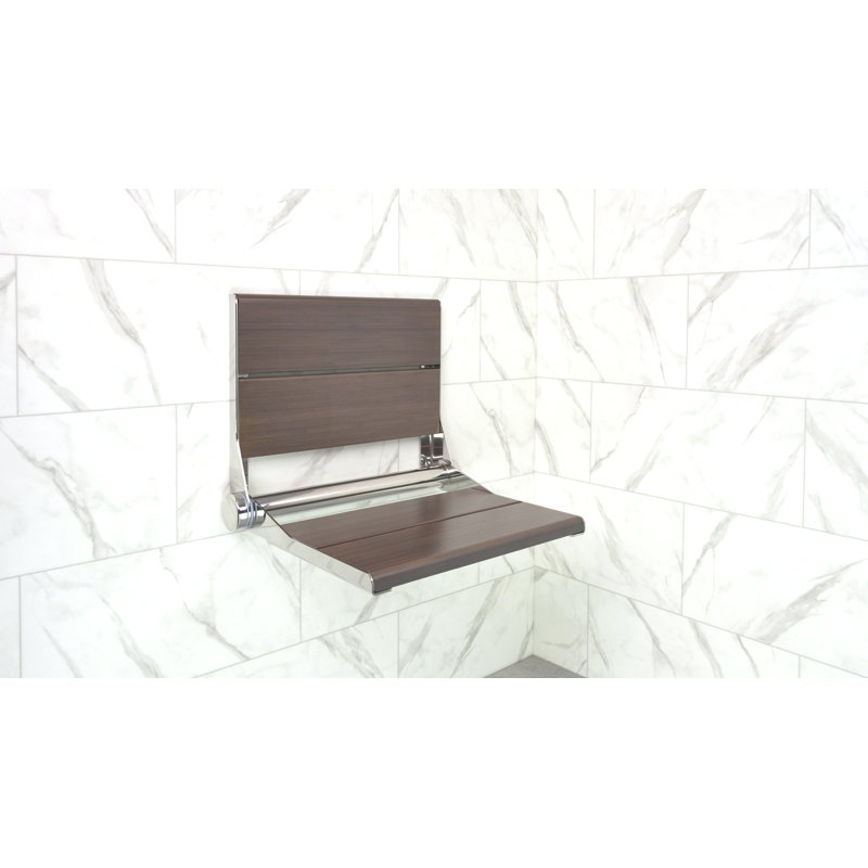 INVISIA SerenaSeat Pro Stainless, 18" Width, Medium Stain, Polished Chrome Frame