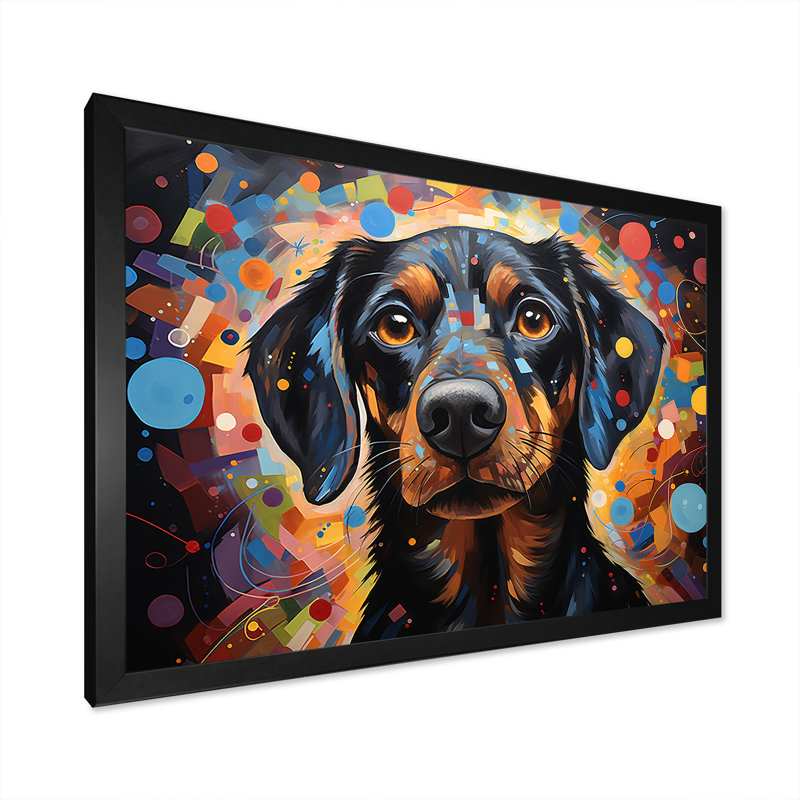 Impression sur toile «Dachshund Delight I», Cadre d'angle fermé noir, H 30 po x l 40 po x P 1,5 po