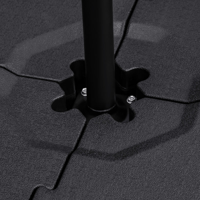Base de parasol de patio 4 pièces, support hexagonal intense pour parasol déporté en porte-à-faux, eau 229 lb, capacité sable 275 lb, base noire, support stable, eau / sable 275 lb,