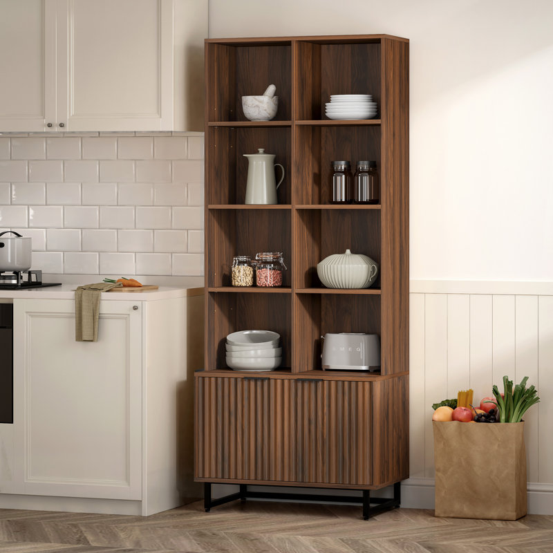 Bibliothèque à 70 niveaux H 70,9 ", tablettes réglables et anti-basculement, grain de bois, Brun