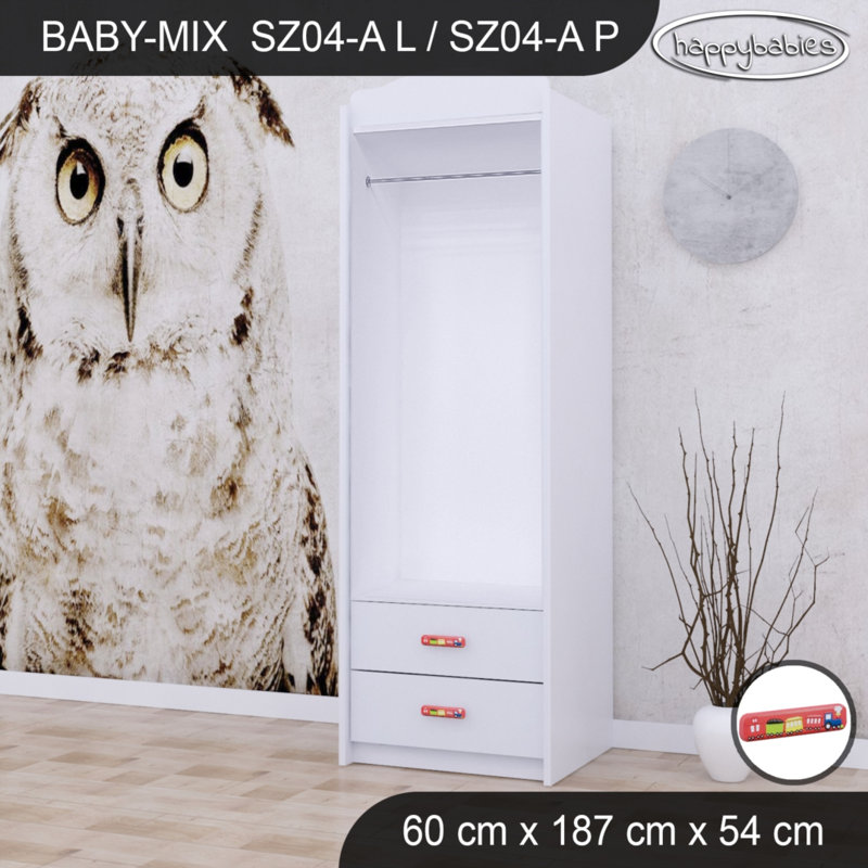 Train 1 Door Wardrobe, White/Red