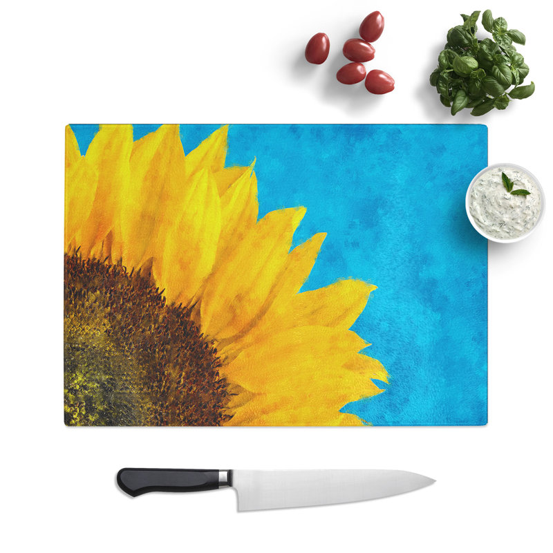 Tempered Glass Sunflower at the End of Summer Chopping Board, 20 cm x 28.5 cm