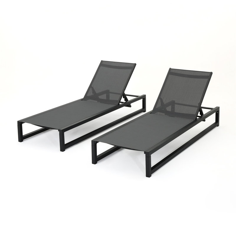 2 Chaise Lounge - Breathable Mesh, Aluminum, Backyard Relax Area Outdoor Breathable, Aluminum Build