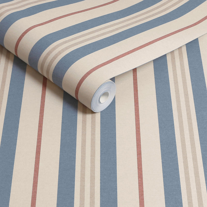 Joules Grove Stripe Pink/Blue Striped 10m x 52cm Matte Wallpaper Roll, Blue