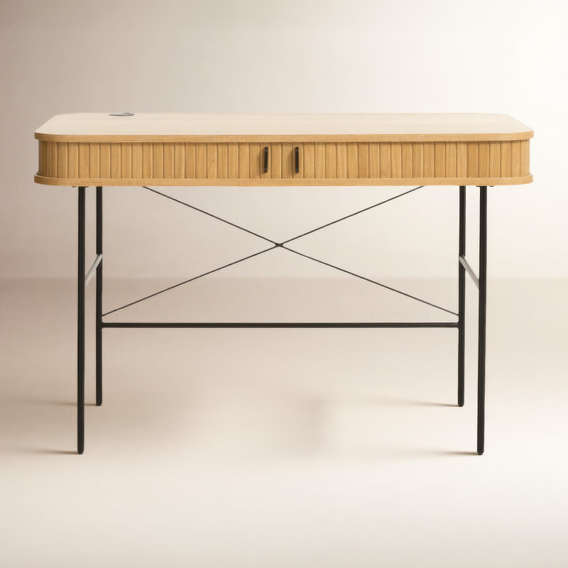 Iris Metal Base Writing Desk, Natural Oak