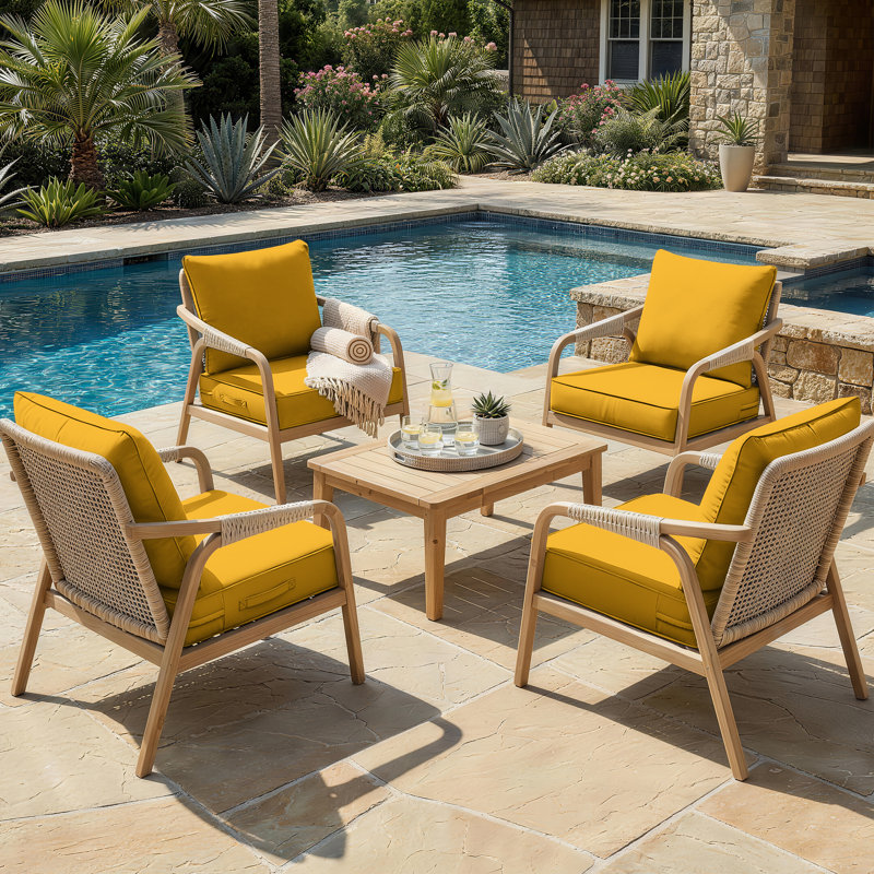 Housse de coussin de siège d'extérieur pour patio avec fond antidérapant, 4, Jaune, L 24 po x P 24 po
