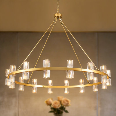 32 - Grand lustre rond en forme de roue de cristal de forme carrée à intensité variable de 49,21 po pour le salon de la salle à manger
