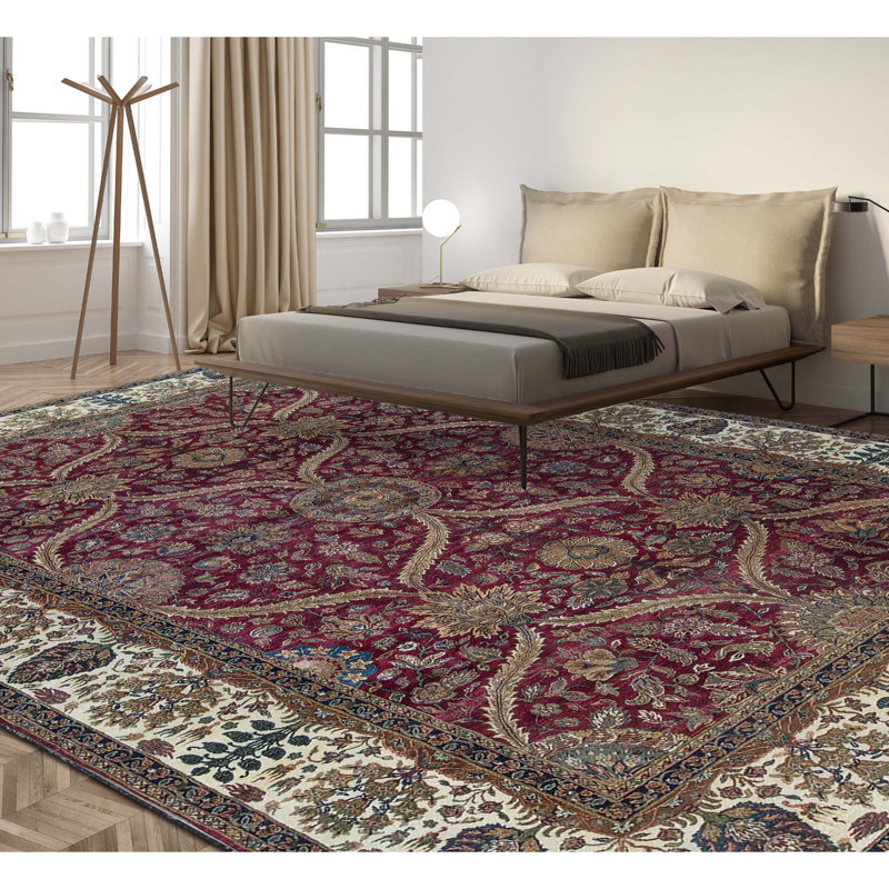 Tapis rouge et crème noué à la main de haute qualité