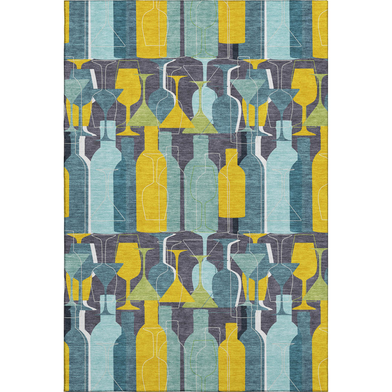 Tapis bleu Cerrito AMF168 lavable à la machine de qualité supérieure, Rectangle 5 pi x 7 pi 6 po 
