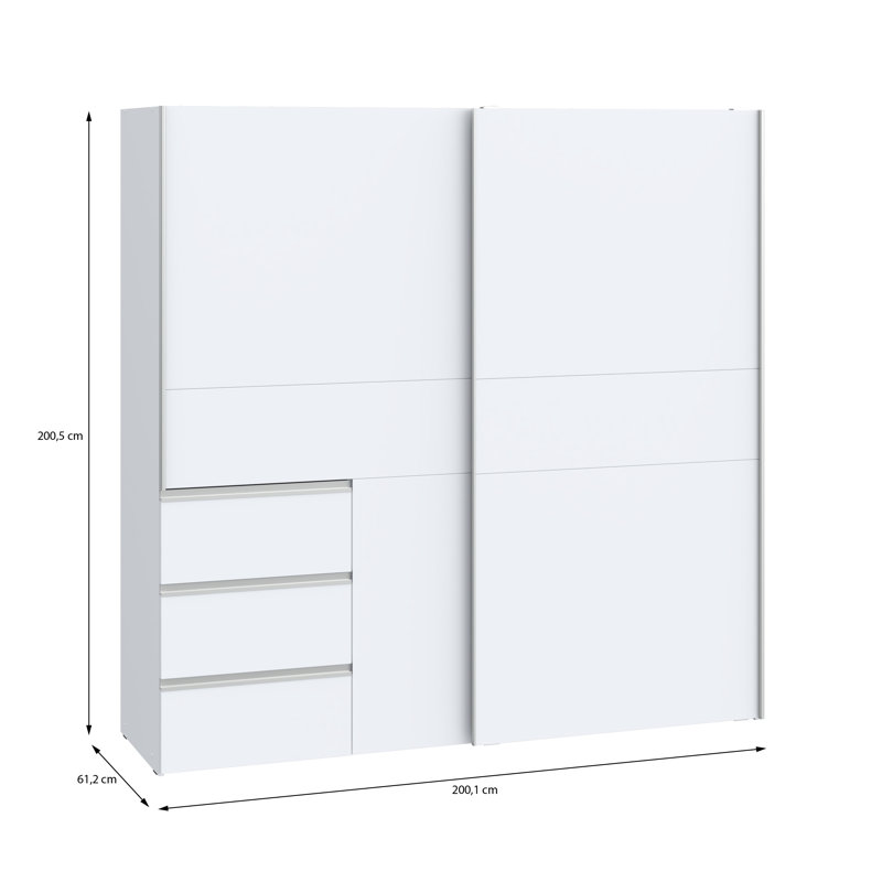 Kavalli 2 Door Sliding Wardrobe, White, 200,5 cm H x 200,1 cm W x 61,2 cm D