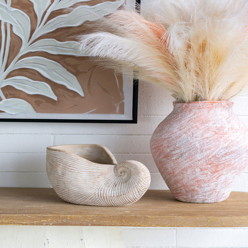 Pot à fleurs 11,5X6,7X7,7 "sable et ciment Nautilus avec finition texturée beige, H 7,63 po x l 11,55 po x P 6,75 po