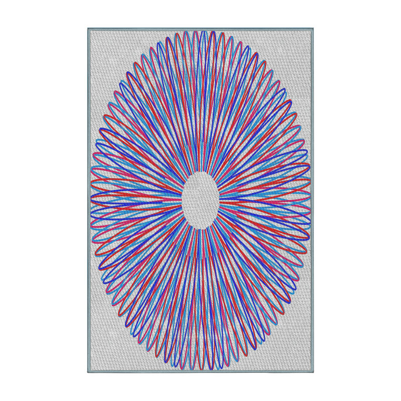Tapis bleu/rouge à motifs, Rectangle 2 pi x 5 pi