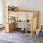 Lit mezzanine grand format au fini naturel, construction en pin et panneau de fibres à densité moyenne avec bureau de rangement intégré et garde-robe pour chambres d'enfant-129462922