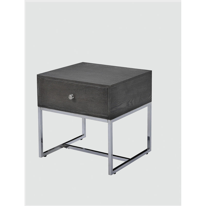 Grey oak and chrome surface edge table