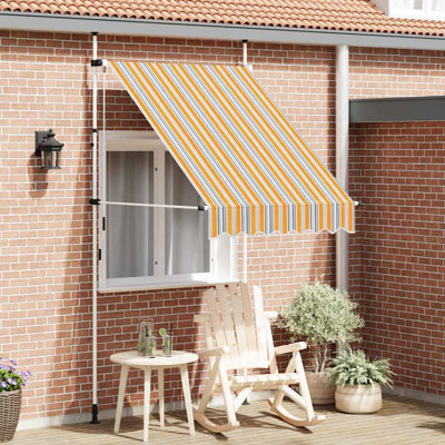 Retractable Awning Yellow and Blue Stripes Polyester with PU Coating UV Resistant Patio Shade
