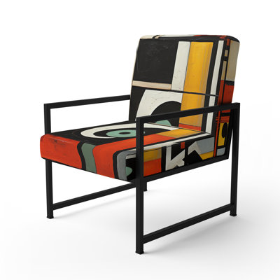New Order Abstract Vintage Geometric in Retro Red - Upholstered Contemporary Arm Chair, Geometric Abstract Accent Chair