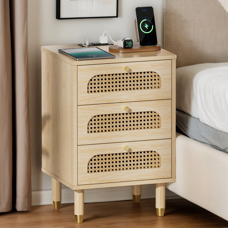 40cm W Manufactured Wood Bedside Table, Oak