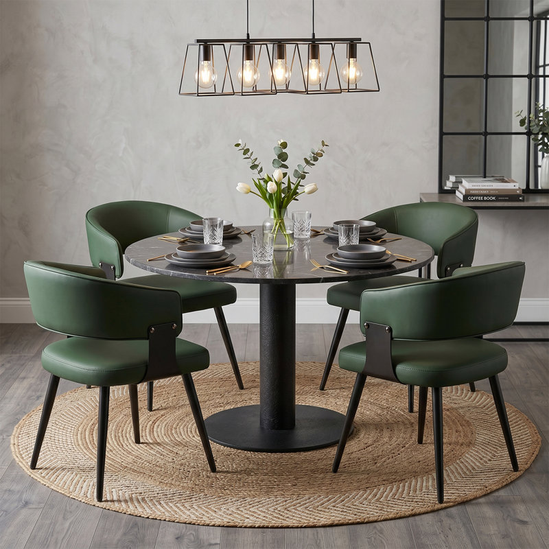 Modern Dining Chairs Set of 2, Faux Leather Upholstered Kitchen Chairs with Curved Back and Metal Legs, Mid Century Chairs for Dining Room, Kitchen, or Café