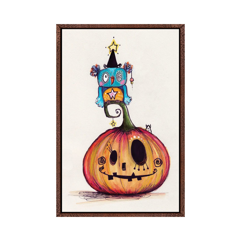 Pumpkin with Quirky Bird 1 Piece Wall Art on Canvas, 101.6 cm H x 66.04 cm W, Classic Brown Wood Framed