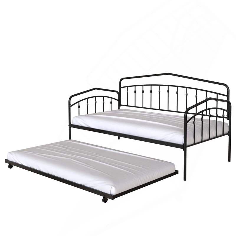 Fox Metal Frame Daybed With Twin Size Trundle, Black