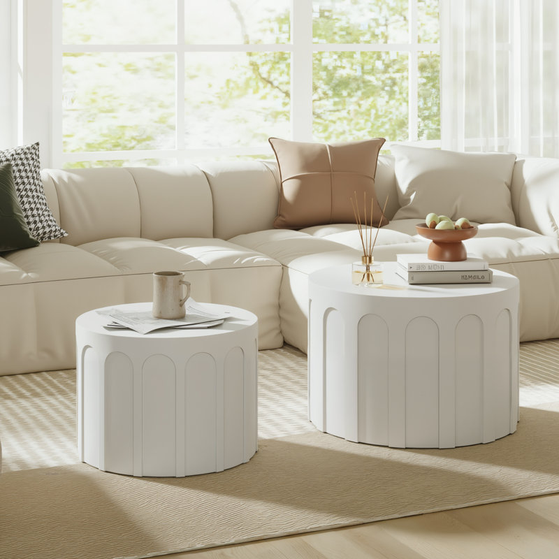 23.6" Round Nesting Coffee Table Set, White