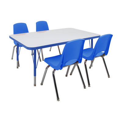 30" x 48" Rectangle Dry-Erase Activity Table with Standard Legs and 14" Stack Chairs with Swivel Glides, 5-Piece Set - Whiteboard/Blue