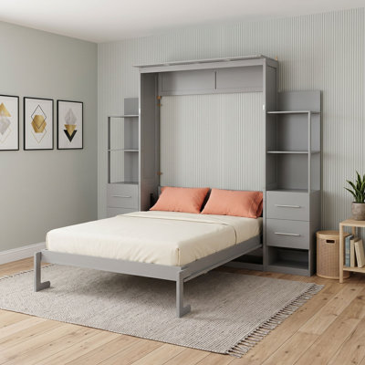 Murphy Bed with Drawers,Shelves and LED Lights