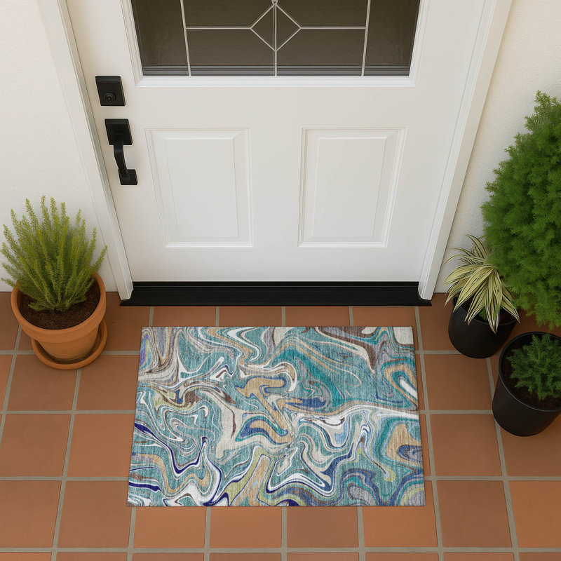 Machine Washable Indoor/Outdoor Jourdan ACN2395 Abstract Rug, Rectangle 1'8" x 2'6"