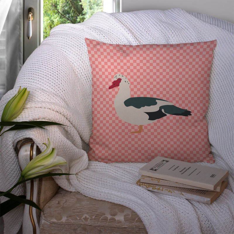 Coussin décoratif extérieur carré à damier éclectique canard, 14 po x 14 po, Rose