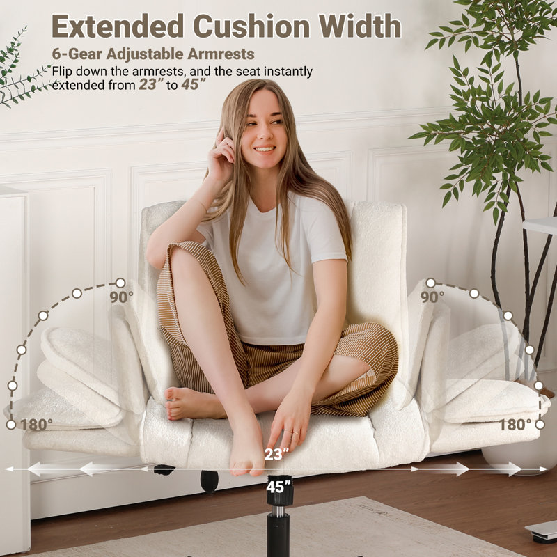 Criss Cross Office Chair with 6-Gear Adjustable Armrests, Wide Seat Fabric Desk Chair with Wheels, Adjustable Lumbar Support, 300 lb Swivel Vanity Chair for Home Office, Makeup Room, Bedroom