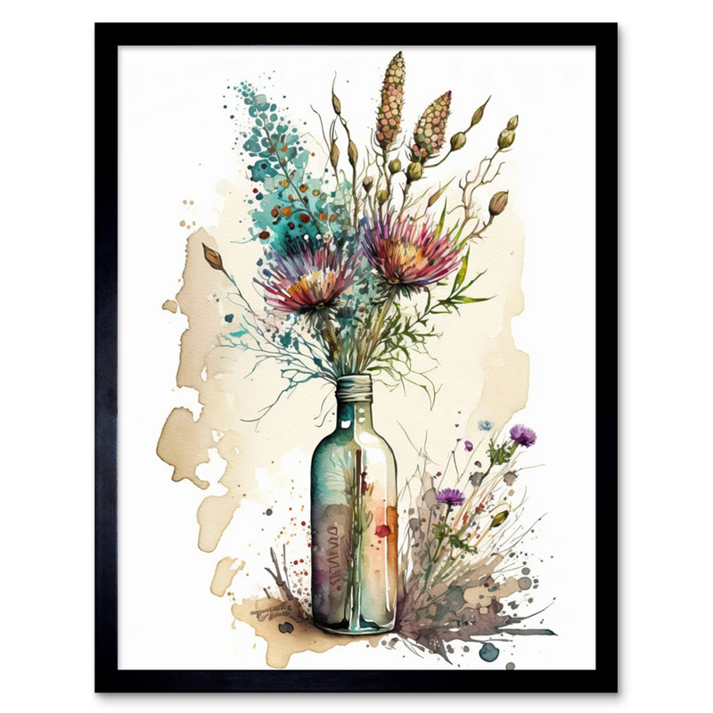 Norgard Spring Flower Bouquet In Glass Wine Bottle Vase - Single Picture Frame Print