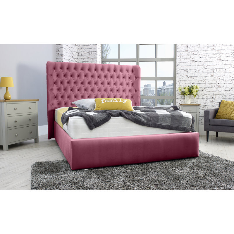 Kalista Upholstered Velvet Sleigh Bed, Single (3'), Maroon