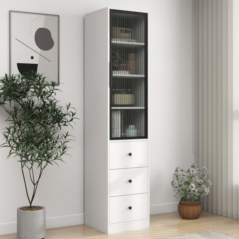 Elegant Storage Cabinet – Modern & Spacious Organizer with Glass Doors and Drawers for Any Room