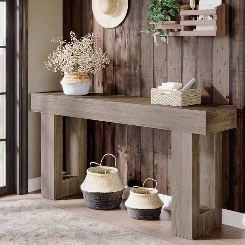 Console Farmhouse, canapé très long et étroit, Gris clair