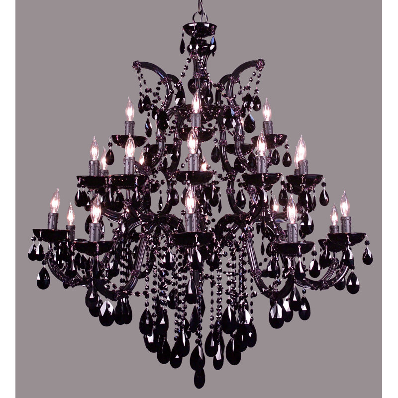 Lustre à 25 lumières de style bougie Gresham, Chrome, Crystalique