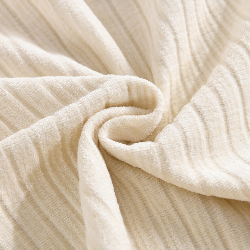Soft Chenille Stripes Solid Cushion Cover Cozy Neutral Farmhouse Pillow Covers, Ivory, Square 24"