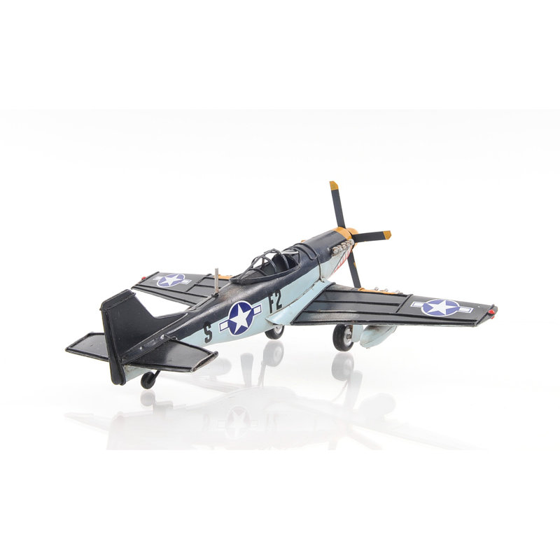 6" Grey Mustang Metal Hand Painted Decorative Airplane