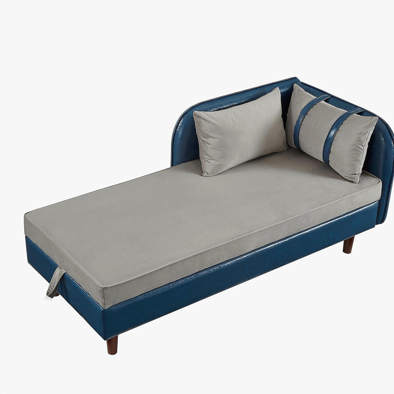 Canapé de rangement 65 po en polyuréthane bleu marine et velours gris clair, Bleu/gris
