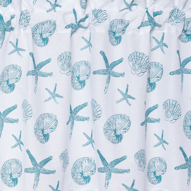 Teal Starfish and Shell Cotton Valance Set