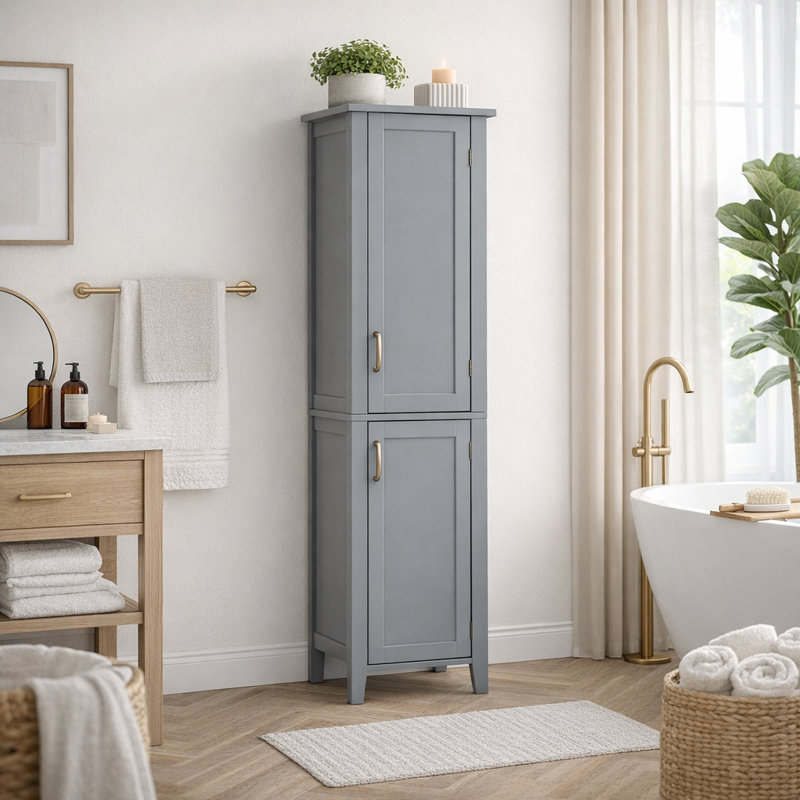 Church Street Freestanding Linen Accent Tower Cabinet for Bathroom Storage Organization