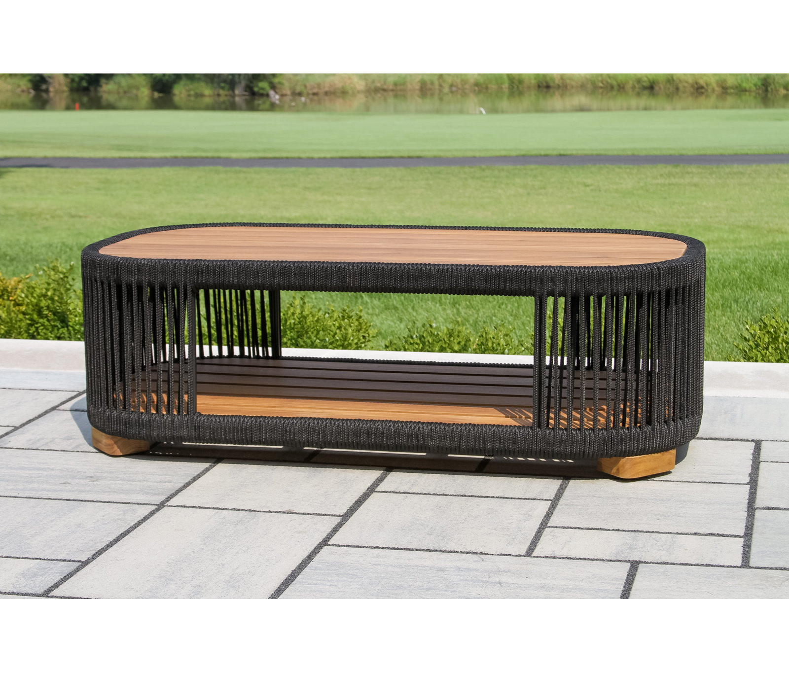 Aniston 47" Teak Patio Table, Black