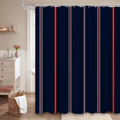 Stripe Rope Blue Red White Navy Shower Curtain with 12 Hooks