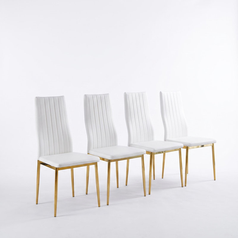 Ensemble de 4 chaises de salle à manger modernes avec pieds en métal et siège rembourré à haut dossier, Blanc