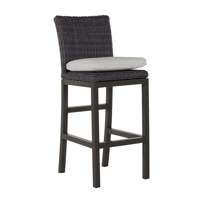Rustic 30.5" Patio Bar Stool with Cushion, Dove Sunbrella® Linen, Slate Gray, No Welt