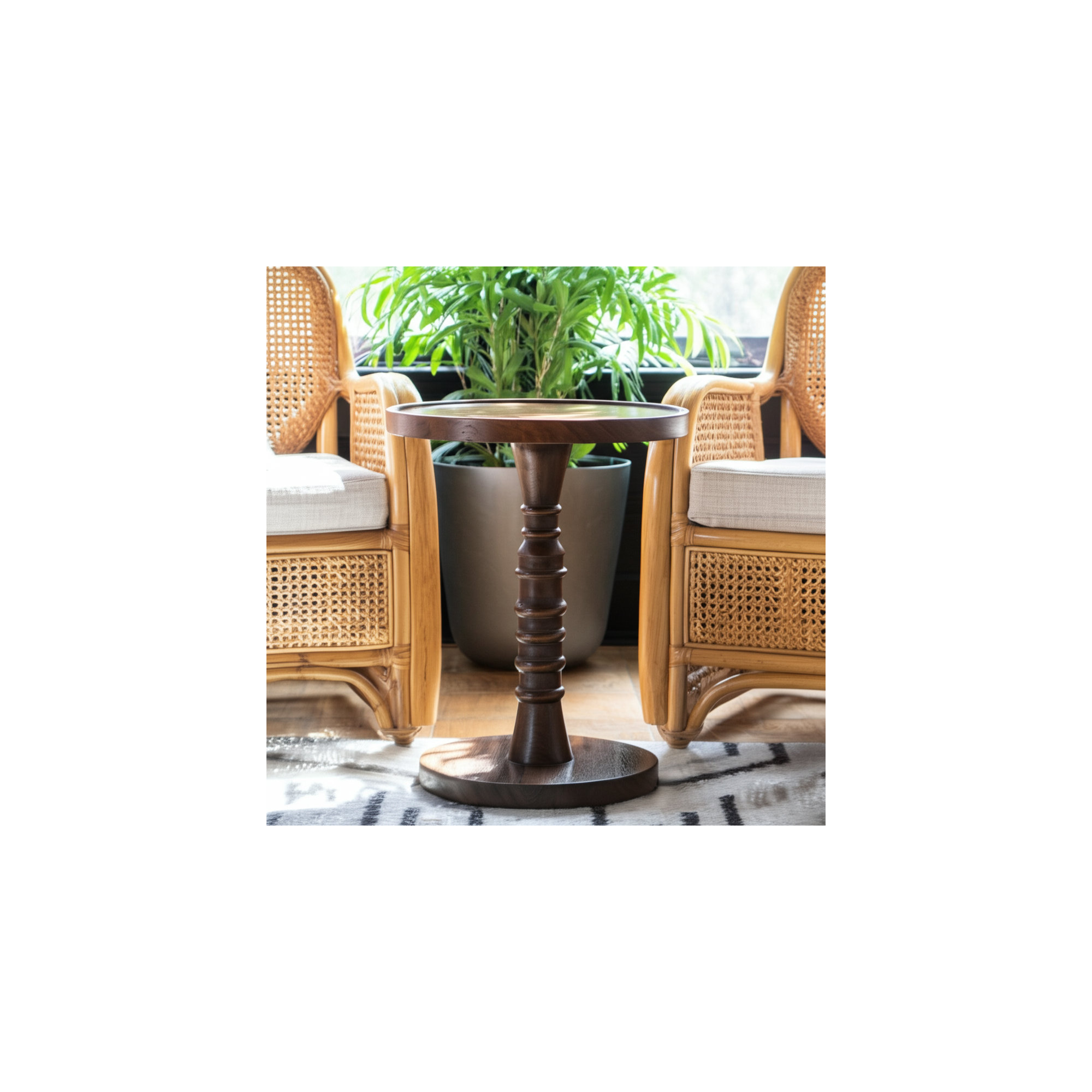 Linda Threaded Drink Table, Natural