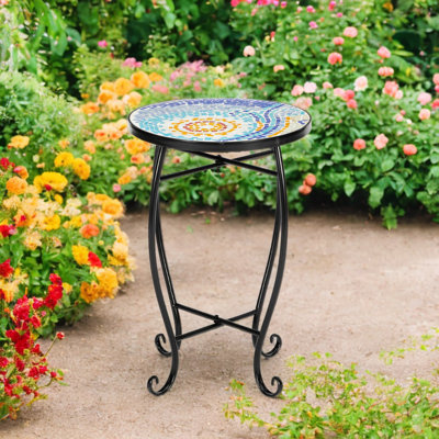 Juliett Round Glass and Steel Outdoor Side Table , 13.8 " W 13.8 " D