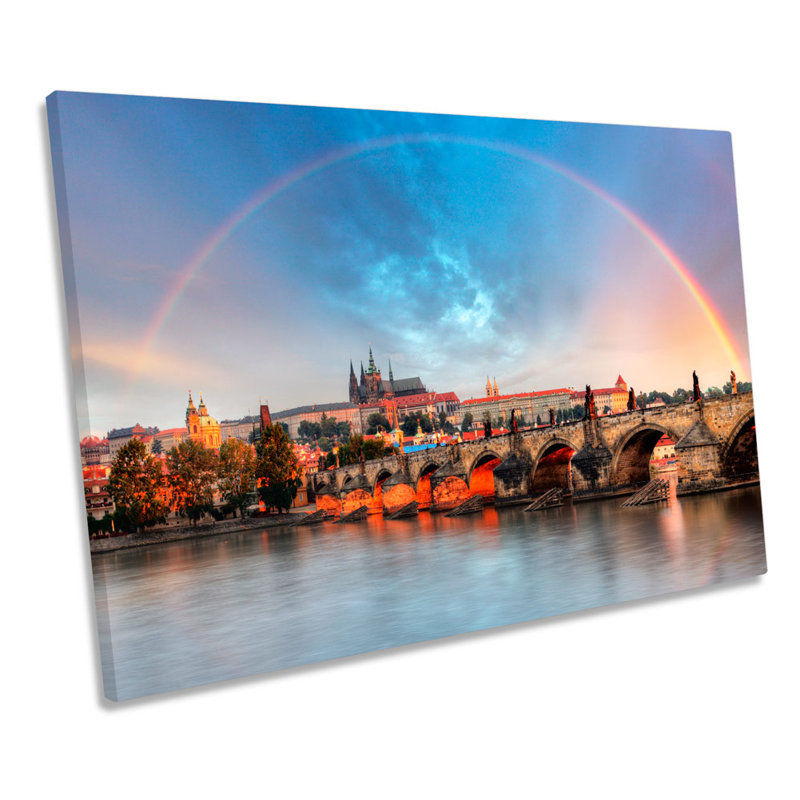 Prague Cityscape Rainbow - Wrapped Canvas Print, 30.5cm H x 45.7cm W